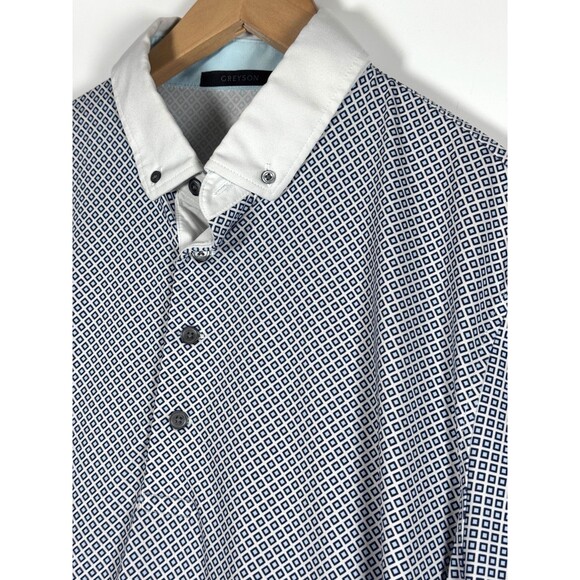 Greyson Polo Large Blue White Geometric Golf Embroidered Greenwood Performance - Picture 3 of 13